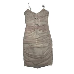 Lulus Nude Ruched Mesh Bodycon Dress SZ SM